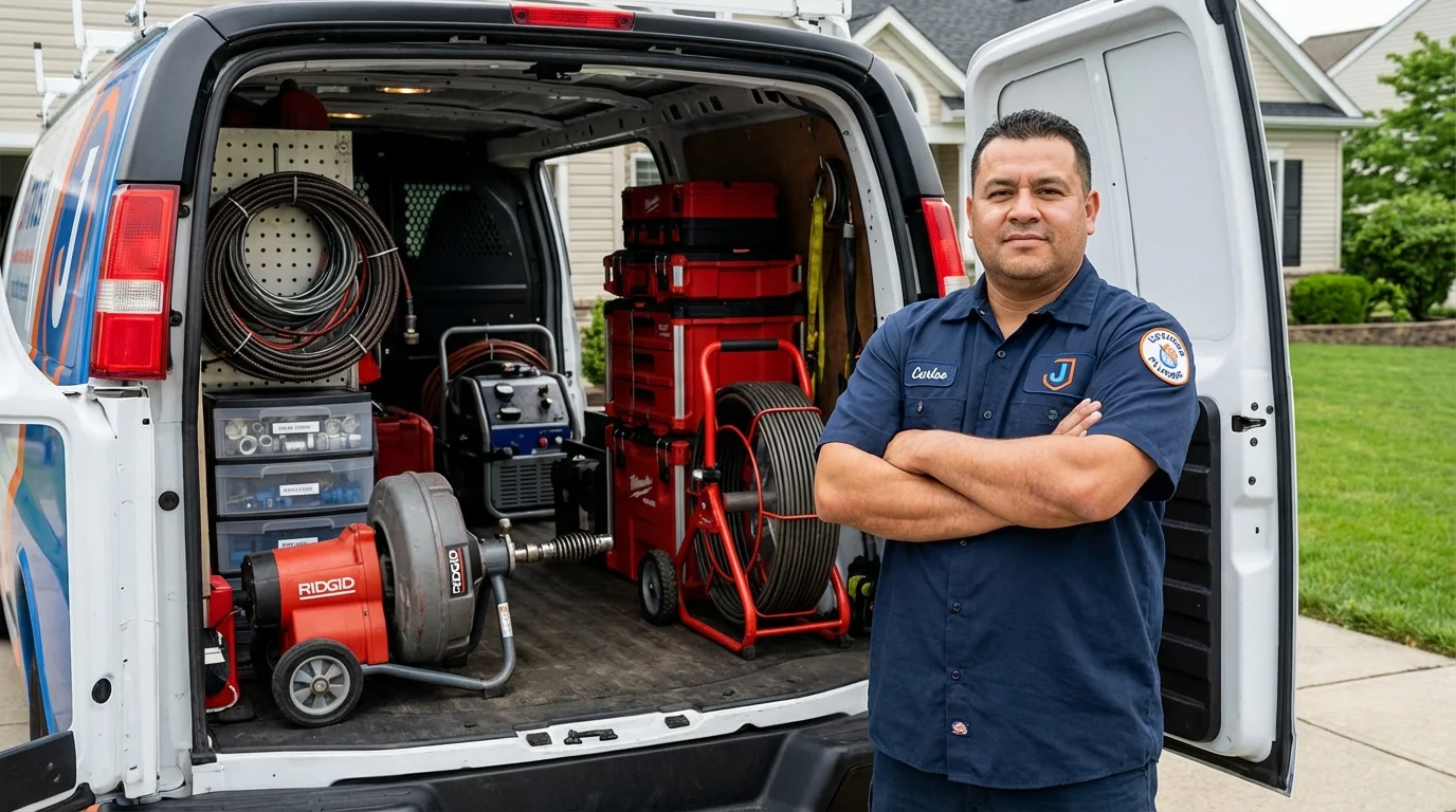 Professional drain cleaning equipment and Johns Plumbing LLC plumber in Larimore