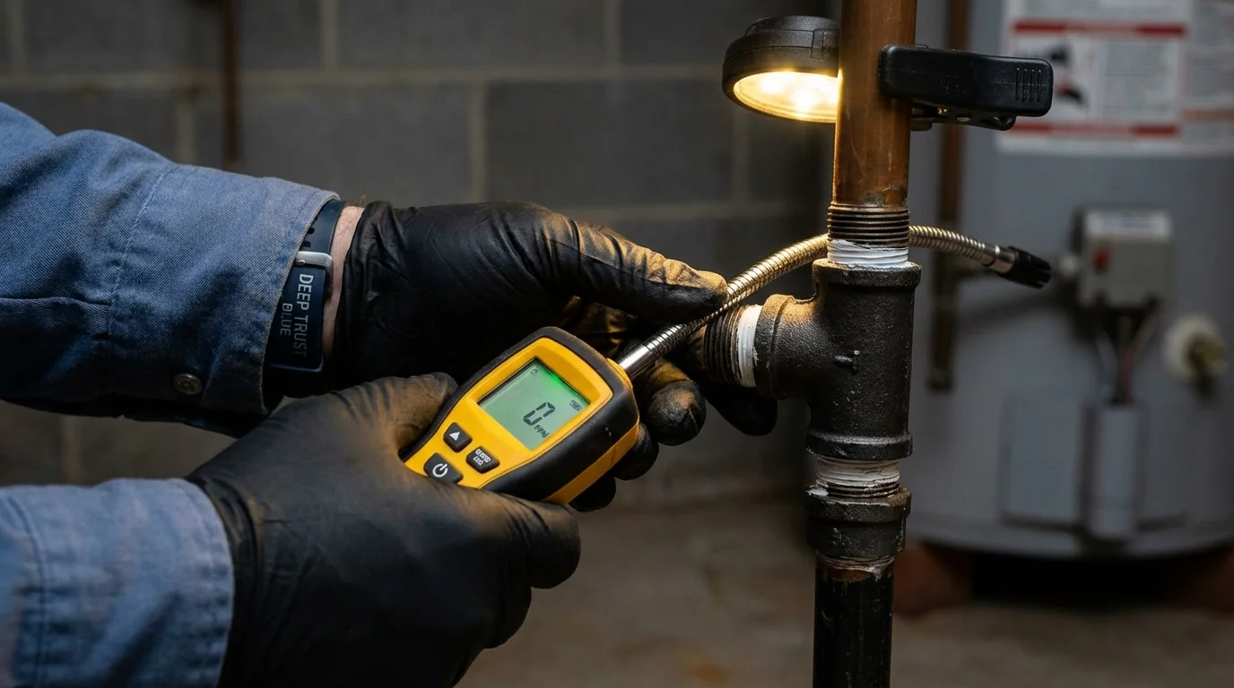 Gas leak detection with electronic sniffer by Johns Plumbing LLC in Larimore