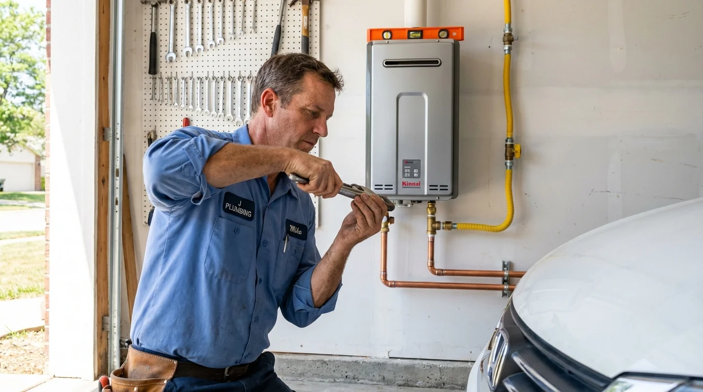 Tankless water heater installation by a Johns Plumbing LLC plumber in Larimore